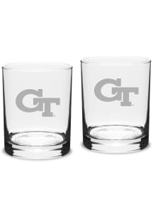 GA Tech Yellow Jackets Hand Etched Crystal 14oz Double Old Fashioned Set Rock Glass