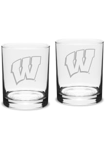 Wisconsin Badgers Hand Etched Crystal 14oz Double Old Fashioned Set Rock Glass