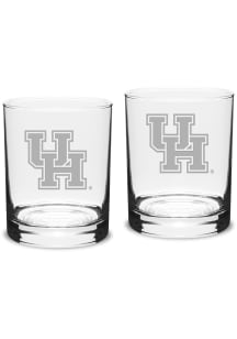 Houston Cougars Hand Etched Crystal 14oz Double Old Fashioned Set Rock Glass