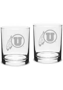 Utah Utes Hand Etched Crystal 14oz Double Old Fashioned Set Rock Glass