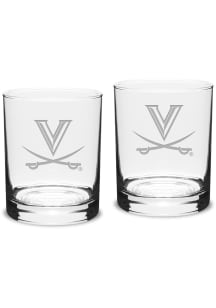Virginia Cavaliers Hand Etched Crystal 14oz Double Old Fashioned Set Rock Glass
