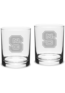 NC State Wolfpack Hand Etched Crystal 14oz Double Old Fashioned Set Rock Glass