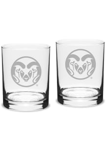 Colorado State Rams Hand Etched Crystal 14oz Double Old Fashioned Set Rock Glass