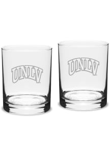 UNLV Runnin Rebels Hand Etched Crystal 14oz Double Old Fashioned Set Rock Glass