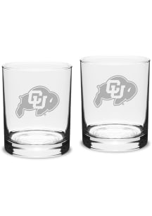 Colorado Buffaloes Hand Etched Crystal 14oz Double Old Fashioned Set Rock Glass