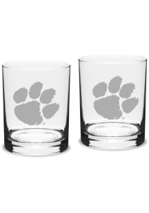 Clemson Tigers Hand Etched Crystal 14oz Double Old Fashioned Set Rock Glass