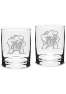 Maryland Terrapins Hand Etched Crystal 14oz Double Old Fashioned Set Rock Glass