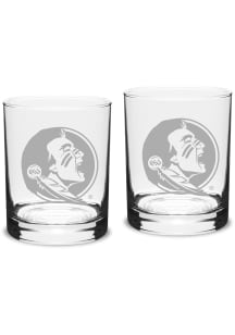 Florida State Seminoles Hand Etched Crystal 14oz Double Old Fashioned Set Rock Glass