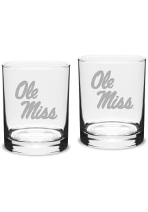 Ole Miss Rebels Hand Etched Crystal 14oz Double Old Fashioned Set Rock Glass