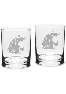 Washington State Cougars Hand Etched Crystal 14oz Double Old Fashioned Set Rock Glass