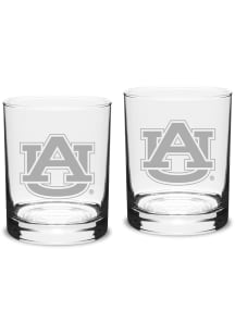 Auburn Tigers Hand Etched Crystal 14oz Double Old Fashioned Set Rock Glass