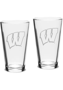 Wisconsin Badgers Hand Etched Crystal 16oz Pub Set Pint Glass