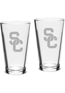 USC Trojans Hand Etched Crystal 16oz Pub Set Pint Glass