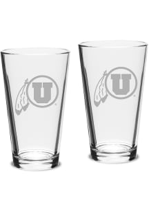 Utah Utes Hand Etched Crystal 16oz Pub Set Pint Glass