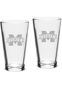 Mississippi State Bulldogs Hand Etched Crystal 16oz Pub Set Pint Glass