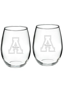 Appalachian State Mountaineers Hand Etched Crystal Set of 2 22oz Stemless Wine Glass