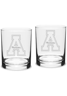 Appalachian State Mountaineers Hand Etched Crystal Set of 2 14oz Double Old Fashioned Rock Glass