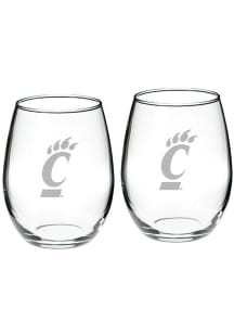 Cincinnati Bearcats Hand Etched Crystal Set of 2 22oz Stemless Wine Glass