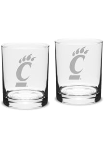 Cincinnati Bearcats Hand Etched Crystal Set of 2 14oz Double Old Fashioned Rock Glass