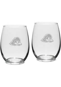 Delaware Fightin' Blue Hens Hand Etched Crystal Set of 2 15oz Stemless Wine Glass