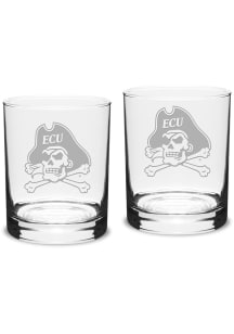 East Carolina Pirates Hand Etched Crystal Set of 2 14oz Double Old Fashioned Rock Glass