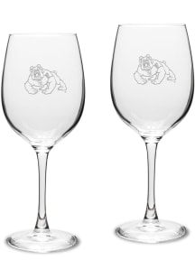 Fresno State Bulldogs Hand Etched Crystal Set of 2 16oz Wine Glass