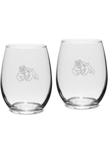 Fresno State Bulldogs Hand Etched Crystal Set of 2 15oz Stemless Wine Glass