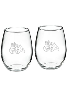 Fresno State Bulldogs Hand Etched Crystal Set of 2 22oz Stemless Wine Glass