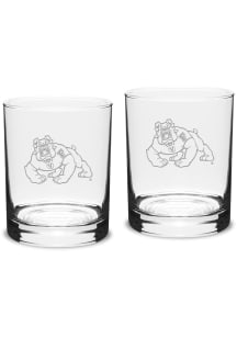 Fresno State Bulldogs Hand Etched Crystal Set of 2 14oz Double Old Fashioned Rock Glass