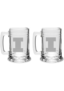 Illinois Fighting Illini Hand Etched Crystal Set of 2 15oz Colonial Tankard Stein