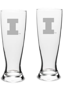Illinois Fighting Illini Hand Etched Crystal Set of 2 23oz Pilsner Glass