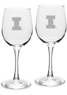 Illinois Fighting Illini Hand Etched Crystal Set of 2 12oz Wine Glass