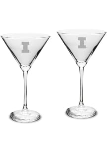 Illinois Fighting Illini Hand Etched Crystal Set of 2 10oz Martini Glass