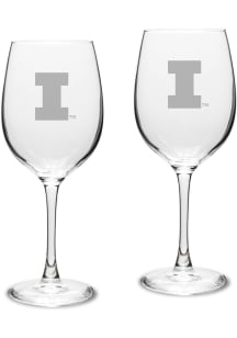 Illinois Fighting Illini Hand Etched Crystal Set of 2 16oz Wine Glass