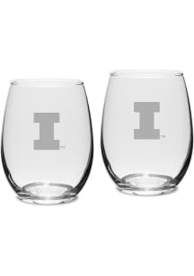 Illinois Fighting Illini Hand Etched Crystal Set of 2 15oz Stemless Wine Glass