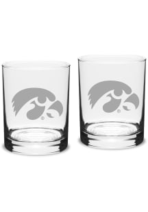 Iowa Hawkeyes Hand Etched Crystal Set of 2 14oz Double Old Fashioned Rock Glass