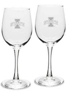 Iowa State Cyclones Hand Etched Crystal Set of 2 12oz Wine Glass
