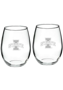 Iowa State Cyclones Hand Etched Crystal Set of 2 22oz Stemless Wine Glass