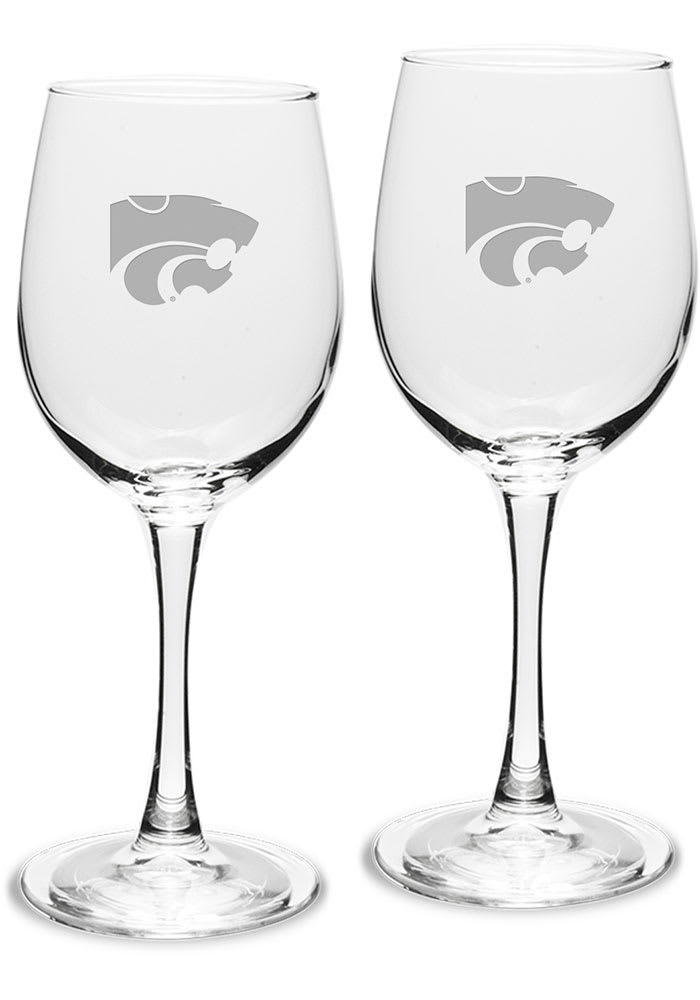 K-State Wildcats Hand Etched Crystal Set of 2 12oz Wine Glass