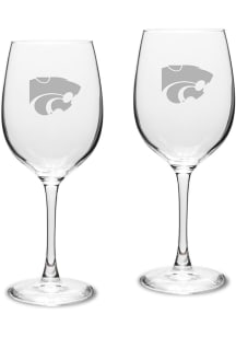 K-State Wildcats Hand Etched Crystal Set of 2 16oz Wine Glass