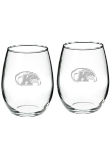 Kent State Golden Flashes Hand Etched Crystal Set of 2 22oz Stemless Wine Glass
