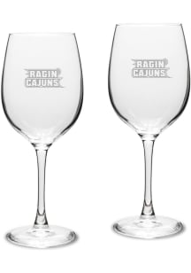 UL Lafayette Ragin' Cajuns Hand Etched Crystal Set of 2 16oz Wine Glass
