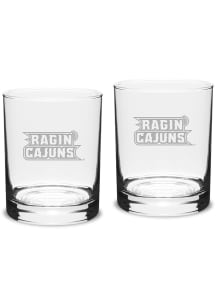 UL Lafayette Ragin' Cajuns Hand Etched Crystal Set of 2 14oz Double Old Fashioned Rock Glass