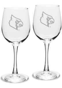 Louisville Cardinals Hand Etched Crystal Set of 2 12oz Wine Glass