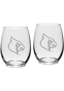 Louisville Cardinals Hand Etched Crystal Set of 2 15oz Stemless Wine Glass