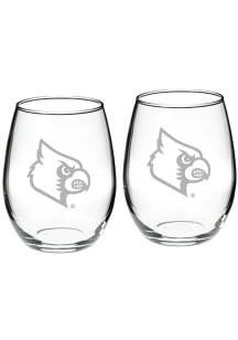 Louisville Cardinals Hand Etched Crystal Set of 2 22oz Stemless Wine Glass