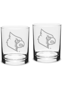 Louisville Cardinals Hand Etched Crystal Set of 2 14oz Double Old Fashioned Rock Glass