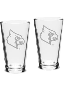 Louisville Cardinals Hand Etched Crystal Set of 2 16oz Pub Pint Glass