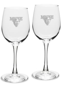 Maine Black Bears Hand Etched Crystal Set of 2 12oz Wine Glass