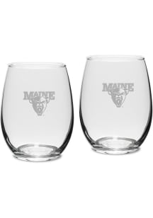 Maine Black Bears Hand Etched Crystal Set of 2 15oz Stemless Wine Glass